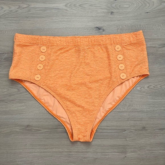 Addition Elle High Waist Textured Bikini Bottom w/ Buttons - Picture 3 of 7